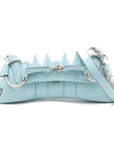 Pre-Loved Horsebit Chain Shoulder Bag Quilted Leather Small with Silver Hardware, Light Blue