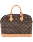 Pre-Loved Alma Handbag Monogram Coated Canvas PM with Gold Hardware, Brown