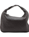 Pre-Loved Veneta Shoulder Bag Intrecciato Leather Medium with Gunmetal Hardware, Dark Brown