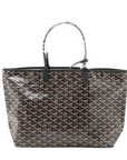 Pre-Loved Saint Louis Tote Goyardine Chevron Coated Canvas GM with Silver Hardware, Black/Brown