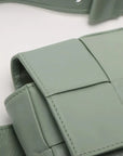 Pre-Loved Cassette Crossbody Bag Intrecciato Leather Mini with Silver Hardware, Sage Green