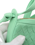 Pre-Loved Sunrise Shoulder Bag Intrecciato Leather Small with Gold Hardware, Mint Green