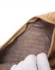 Pre-Loved Veneta Shoulder Bag Intrecciato Leather Medium with Silver Hardware, Beige