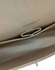 Pre-Loved Classic Double Flap Shoulder Bag Quilted Leather Jumbo with Silver Hardware, Beige