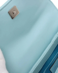 Pre-Loved Horsebit Chain Shoulder Bag Quilted Leather Small with Silver Hardware, Light Blue