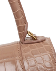 Pre-Loved Hourglass Handbag Crocodile Embossed Leather Small with Gold Hardware, Beige