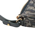 Pre-Loved Saddle Pochette Shoulder Bag Oblique Coated Canvas Mini with Gold Hardware, Navy Blue