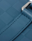 Pre-Loved Tadao Tote Damier Leather with Silver Hardware, Teal Blue