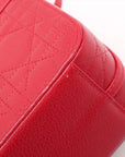 Pre-Loved Lady Dior Vanity Handbag Cannage Leather Mini with Silver Hardware, Red