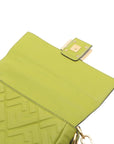 Pre-Loved Baguette Shoulder Bag Embossed FF Logo Leather Medium with Gold Hardware, Green