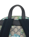 Pre-Loved GG Supreme Blooms Backpack Monogram Coated Canvas Small with Silver Hardware, Beige Blue Floral