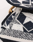 Pre-Loved Saddle Shoulder Bag Star Canvas Medium with Aged Gold Hardware, Navy and White