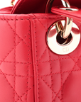 Pre-Loved Lady Dior Handbag Cannage Leather Mini with Gold Hardware, Red