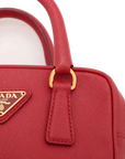 Pre-Loved Saffiano Mini Bauletto Handbag Leather Mini with Gold Hardware, Red