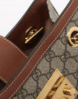 Pre-Loved Padlock Tote Monogram Coated Canvas Small with Gold Hardware, Beige Ebony