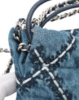 Pre-Loved Chanel 22 Tote Quilted Denim Mini with Silver Hardware, Blue