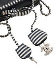 Pre-Loved CC Filigree Vanity Case Vanity Case Quilted Leather Small with Silver Hardware, Navy Blue with White Striped Trim