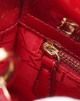 Pre-Loved Lady Dior Handbag Cannage Patent Leather Mini with Gold Hardware, Red