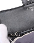 Pre-Loved Quilted Flap Bag with Foldable Tote Crossbody Bag Quilted Canvas Mini with Silver Hardware, Black