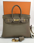 Pre-Loved Birkin Handbag Leather with Gold Hardware 25, Etoupe