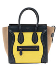 Pre-Loved Luggage Tote Leather Micro with Rose Gold Hardware, Navy, Yellow, and Beige