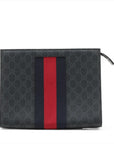 Pre-Loved GG Supreme Web Pouch Clutch Monogram Coated Canvas with Silver Hardware, Black