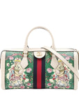 Pre-Loved Ophidia Handbag Floral Print Coated Canvas Small with Gold Hardware, White/Green/Pink