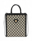 Pre-Loved Triomphe Vertical Cabas Tote Triomphe Coated Canvas Small with Gold Hardware, Beige and Black