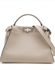 Pre-Loved Peekaboo Selleria Handbag Leather with Silver Hardware, Taupe