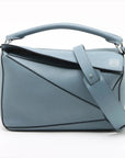 Pre-Loved Puzzle Handbag Leather Medium with Silver Hardware, Light Blue