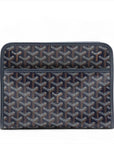 Pre-Loved Jouvence Toiletry Pouch Clutch Goyardine Chevron Coated Canvas MM with Silver Hardware, Navy Blue