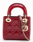 Pre-Loved Lady Dior Handbag Cannage Patent Leather Mini with Gold Hardware, Red