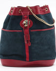 Pre-Loved Rajah Bucket Bag Suede Web Stripe Small with Gold Hardware, Blue