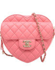 Pre-Loved CC in Love Heart Bag Crossbody Bag Quilted Leather Large with Gold Hardware, Pink