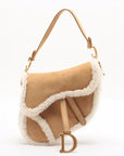 Pre-Loved Saddle Shoulder Bag Suede with Aged Gold Hardware, Tan