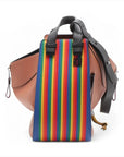 Pre-Loved Hammock Shoulder Bag Striped Leather Medium with Silver Hardware, Tan with Rainbow Multicolor