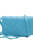 Pre-Loved Intrecciato Mini Crossbody Crossbody Bag Intrecciato Leather Mini, Light Blue