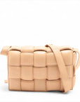 Pre-Loved Padded Cassette Crossbody Bag Intrecciato Leather with Gold Hardware, Beige