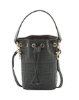 Pre-Loved Mon Tresor Bucket Bag FF Logo Embossed Leather Mini with Gold Hardware, Black