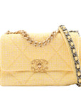 Pre-Loved Chanel 19 Shoulder Bag Quilted Tweed Small with Mixed Hardware, Yellow
