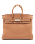 Pre-Loved Birkin Handbag Leather 25 with Palladium Hardware, Gold (Tan)