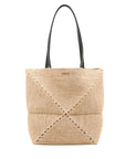 Pre-Loved Puzzle Fold Tote Tote Raffia Medium with Gold Hardware, Natural