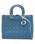 Pre-Loved Lady Dior Handbag Cannage Leather Large with Silver Hardware, Blue