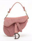 Pre-Loved Saddle Shoulder Bag Suede Mini with Gold Hardware, Pink