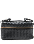 Pre-Loved Intrecciato Camera Bag Crossbody Bag Intrecciato Leather Small with Gold Hardware, Black