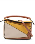 Pre-Loved Puzzle Handbag Leather Mini with Gold Hardware, Yellow, Tan, Cream