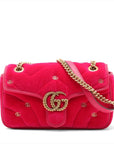 Pre-Loved GG Marmont Shoulder Bag Quilted Velvet Small with Aged Gold Hardware, Pink