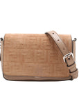 Pre-Loved Baguette Crossbody Bag Monogram Suede Mini with Silver Hardware, Beige