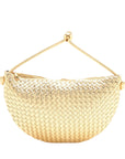 Pre-Loved Sardine Shoulder Bag Intrecciato Leather Mini with Gold Hardware, Gold