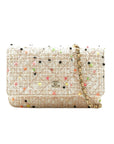 Pre-Loved Wallet on Chain Crossbody Bag Quilted Tweed with Gold Hardware, Beige Multicolor
